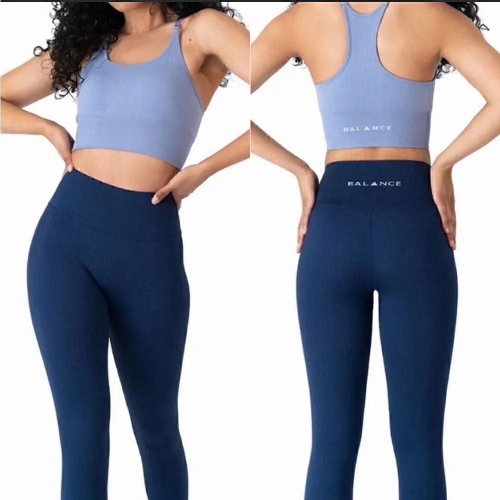 Balance Athletica Linear High Rise Ribbed Seamless Legging Navy Blue